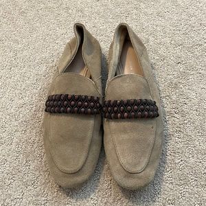 Zara tan suede loafers with beaded details